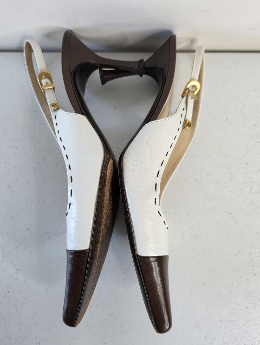 St. John Two-Tone High Heel Pumps Size 10 Vintage Slingbacks Made in Italy Rare - Picture 3 of 14